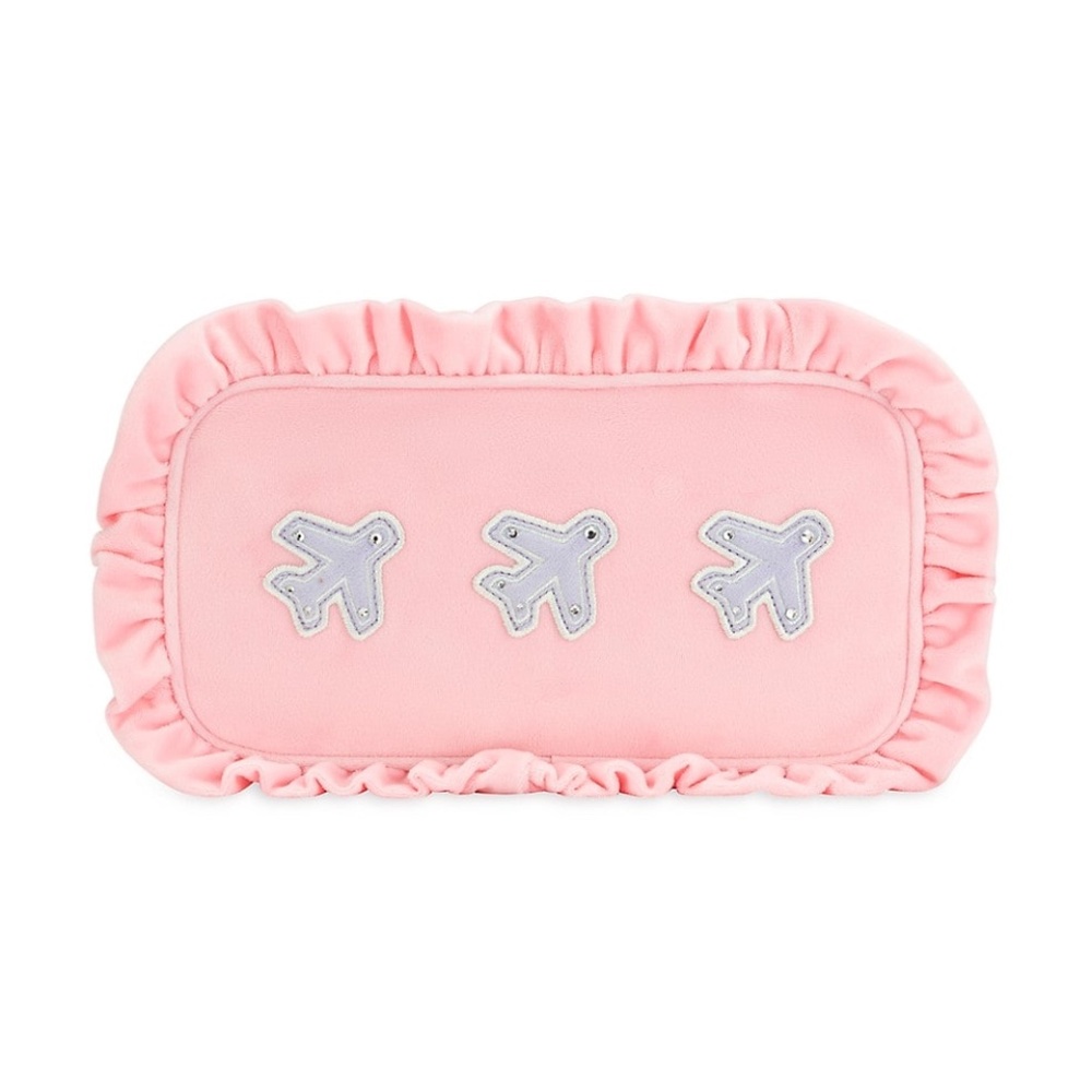 Stoney Clover Lane Airplane Embroidered Velvet Ruffle Small Pouch